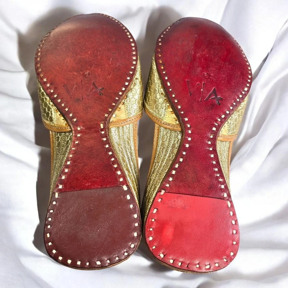 Jutti Khussa Shoes Size‎ 6 Mens Gold Red Heart Embroidered Leather 10.5 Insole